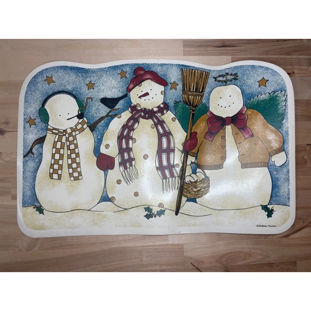 Debbie Mumm Snowman Placemats Set of 4 Winter Holiday Folk Art Christmas Decor